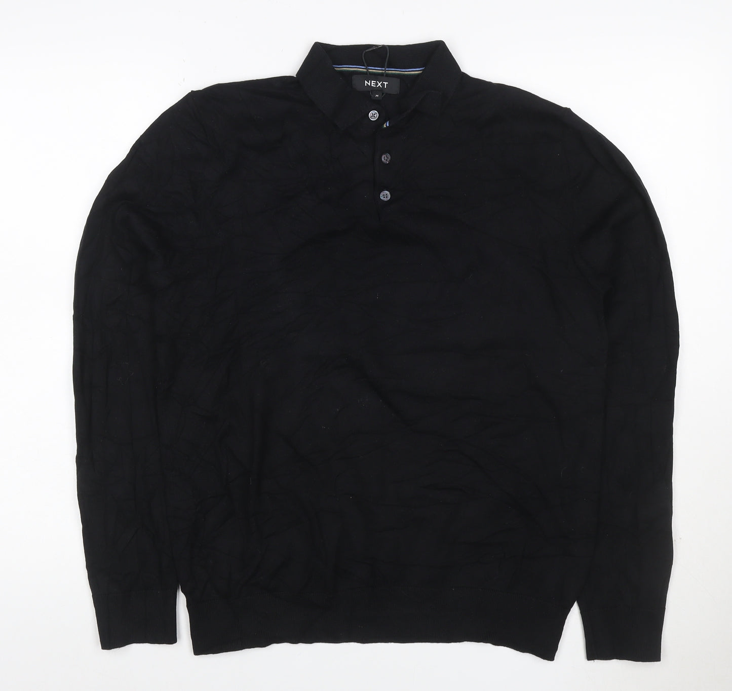 Next Men’s Black M Long Sleeve Cotton Stretch Polo Shirt