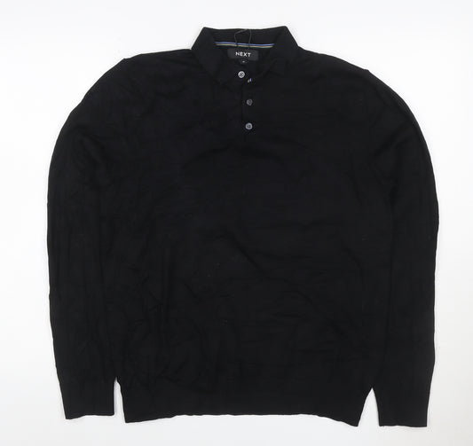 Next Men’s Black M Long Sleeve Cotton Stretch Polo Shirt