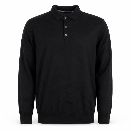 Next Men’s Black M Long Sleeve Cotton Stretch Polo Shirt