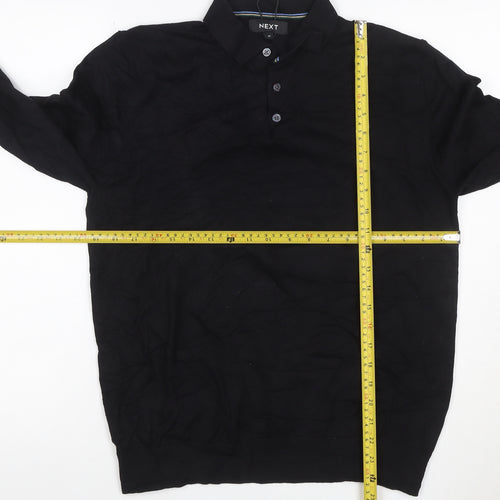 Next Men’s Black M Long Sleeve Cotton Stretch Polo Shirt
