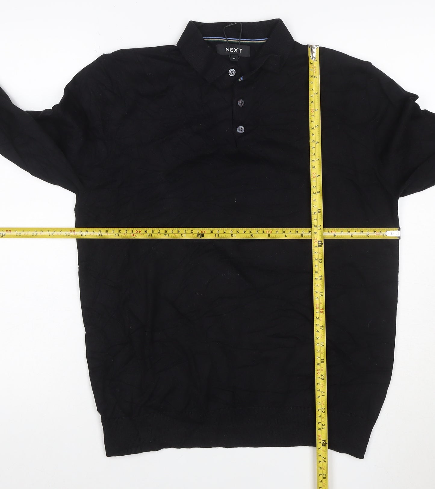 Next Men’s Black M Long Sleeve Cotton Stretch Polo Shirt