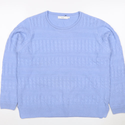Isle Women’s Blue M Cable Knit Round Neck Pullover Jumper