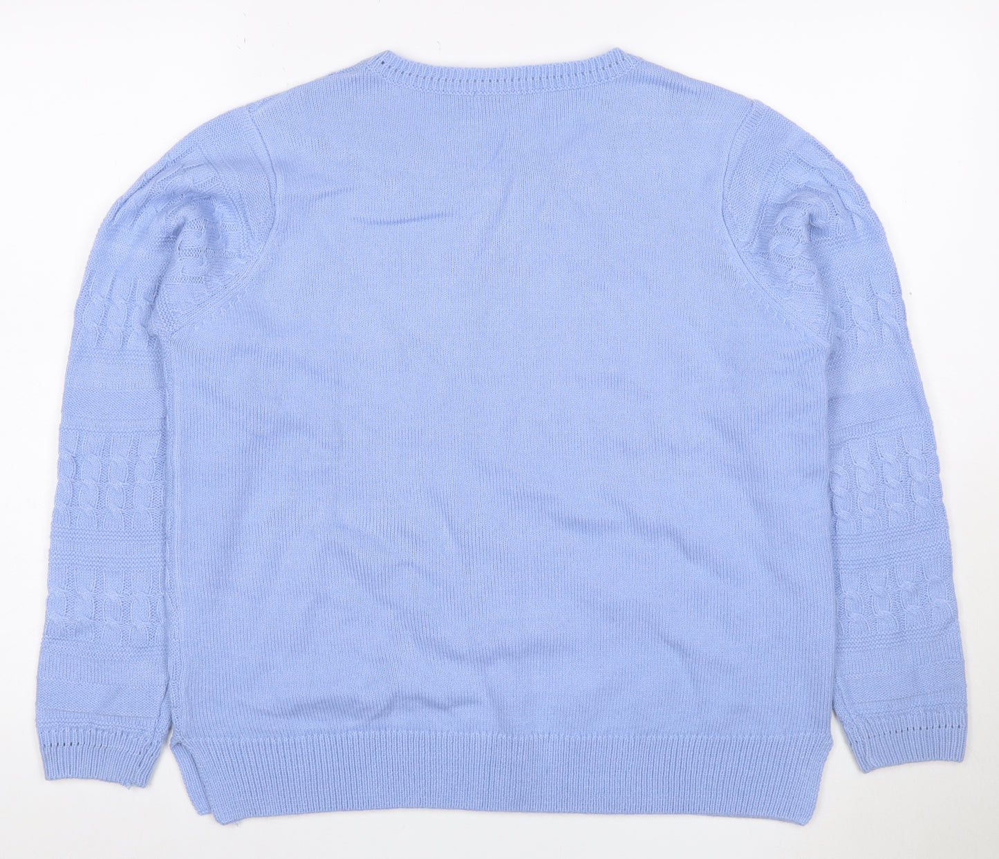 Isle Women’s Blue M Cable Knit Round Neck Pullover Jumper