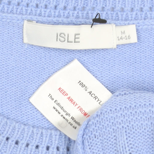 Isle Women’s Blue M Cable Knit Round Neck Pullover Jumper
