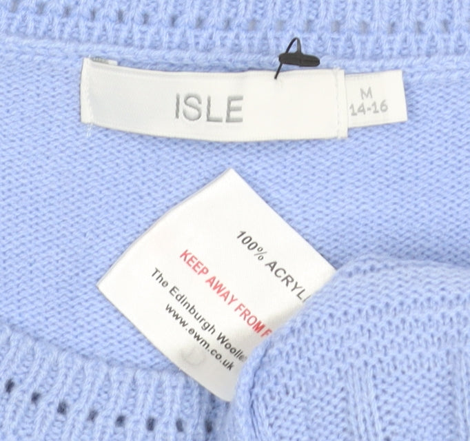 Isle Women’s Blue M Cable Knit Round Neck Pullover Jumper