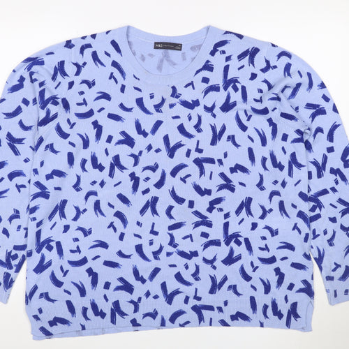 Marks and Spencer Women Blue Size 20 Brushstroke Knit Crew Neck Jumper