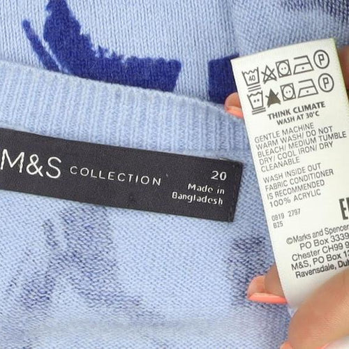Marks and Spencer Women Blue Size 20 Brushstroke Knit Crew Neck Jumper