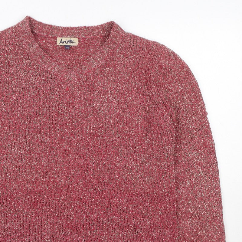 Arista Collection Women’s Pink Glitter Knit Jumper UK 10 Scoop Neck