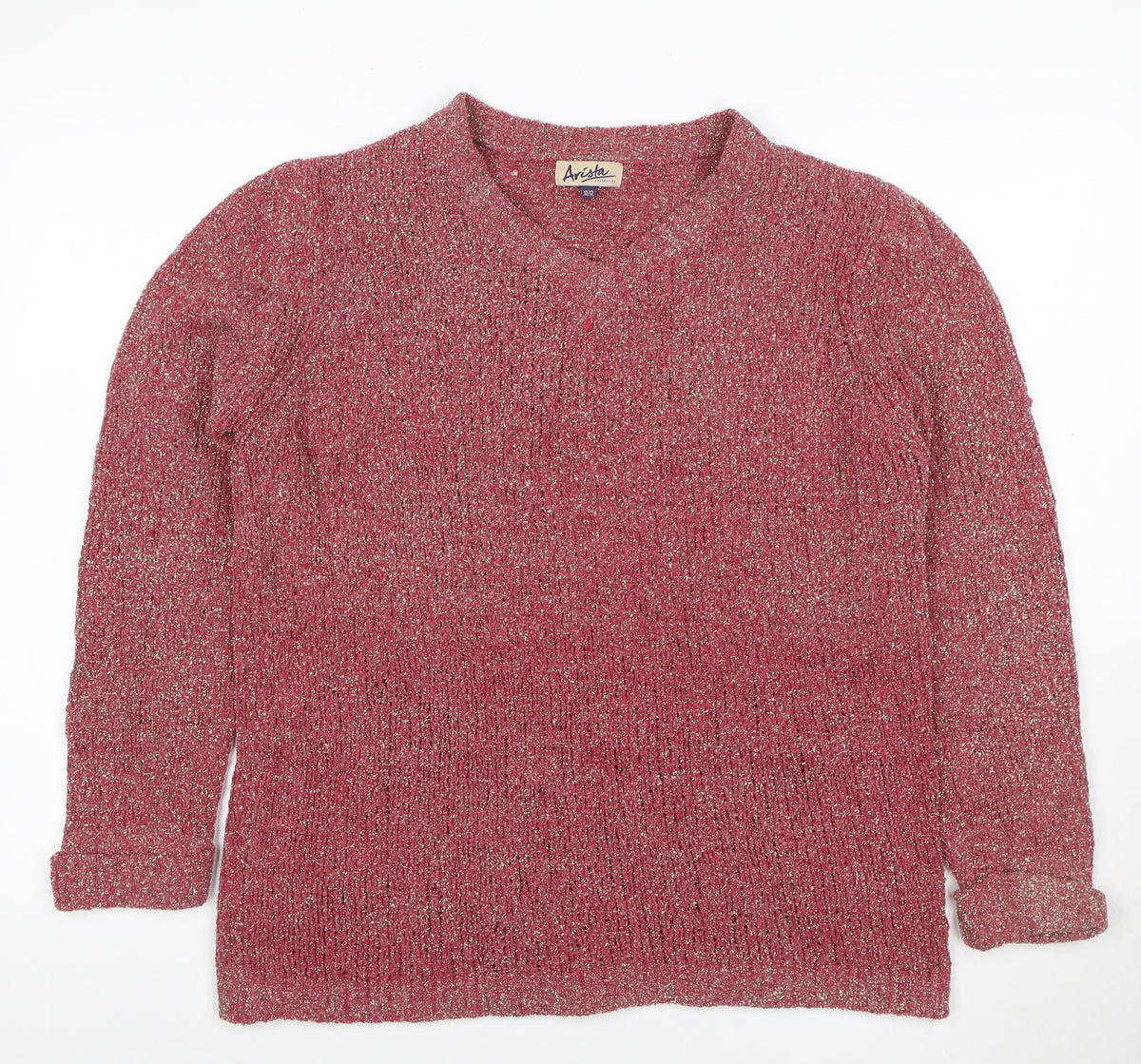 Arista Collection Women’s Pink Glitter Knit Jumper UK 10 Scoop Neck