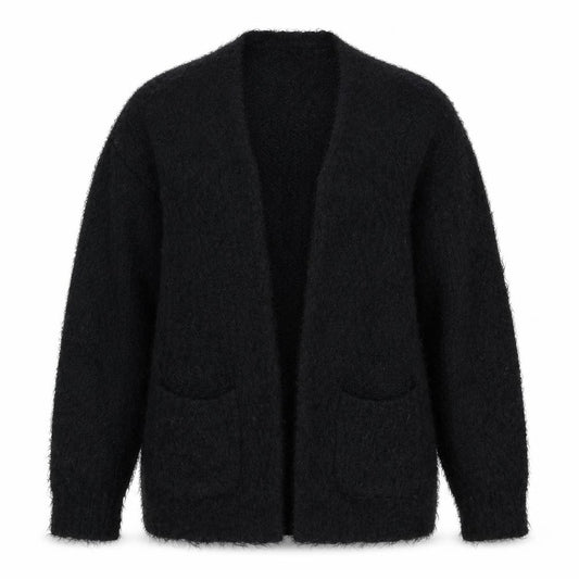 Front view of Topshop Women’s Black Fuzzy Knit Crew Neck Jumper UK 8