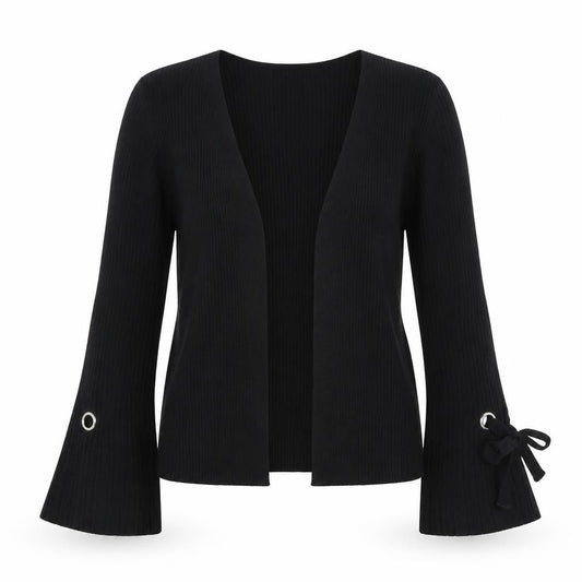 Lipsy Women’s Black UK 8 Ribbed Open V-Neck Tie Cuff Cardigan