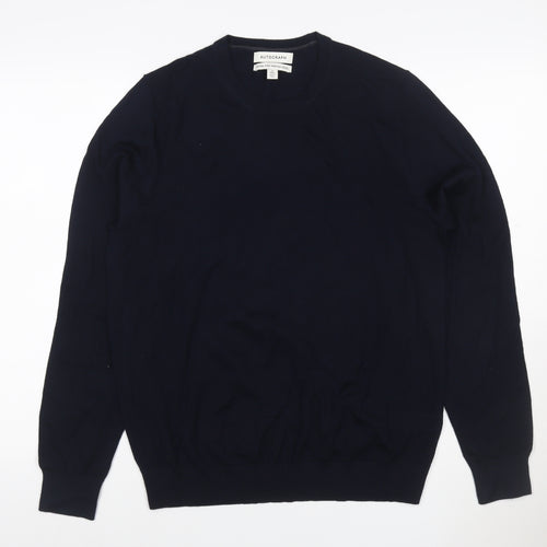 Marks and Spencer Autograph Men Blue Merino Wool Crew Neck Jumper M