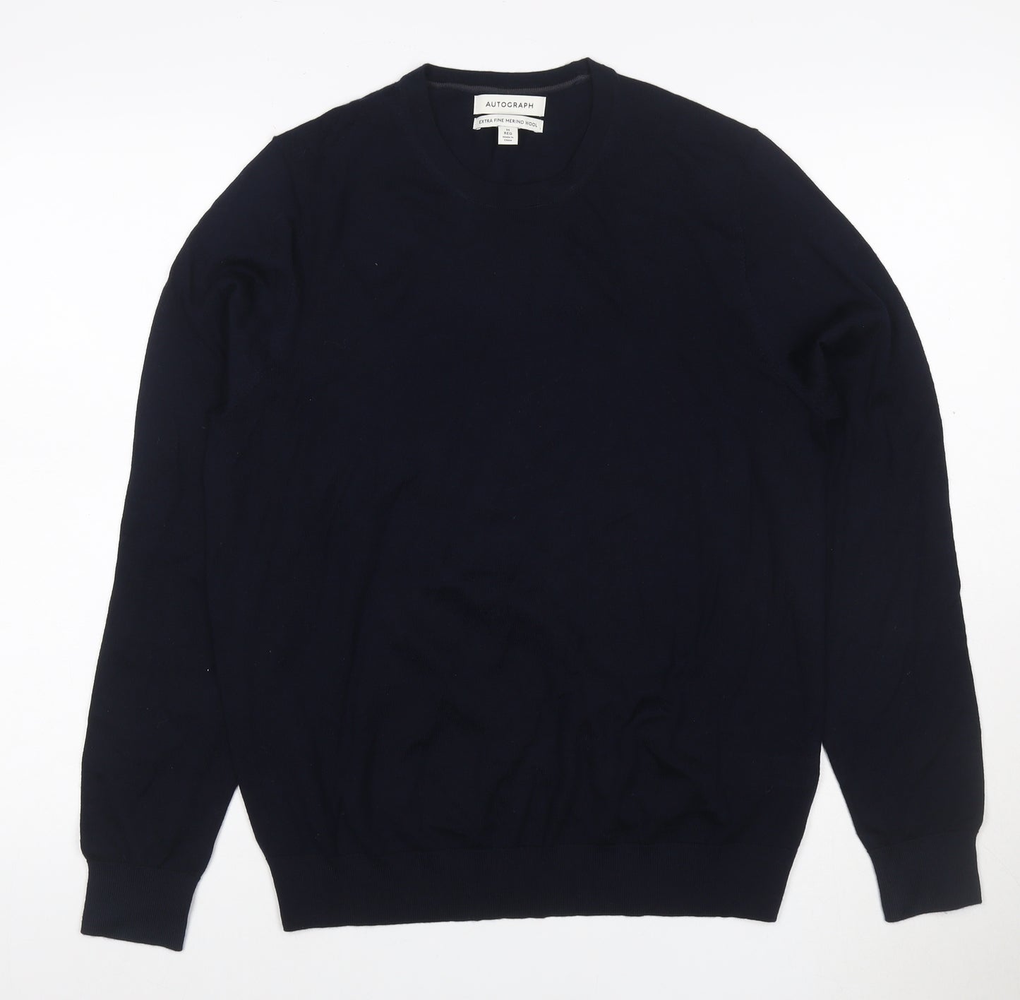 Marks and Spencer Autograph Men Blue Merino Wool Crew Neck Jumper M