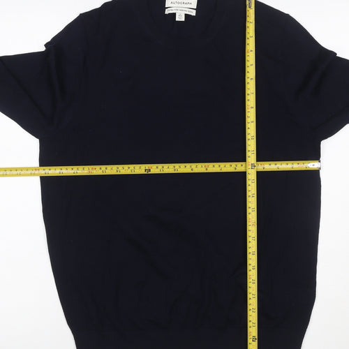 Marks and Spencer Autograph Men Blue Merino Wool Crew Neck Jumper M
