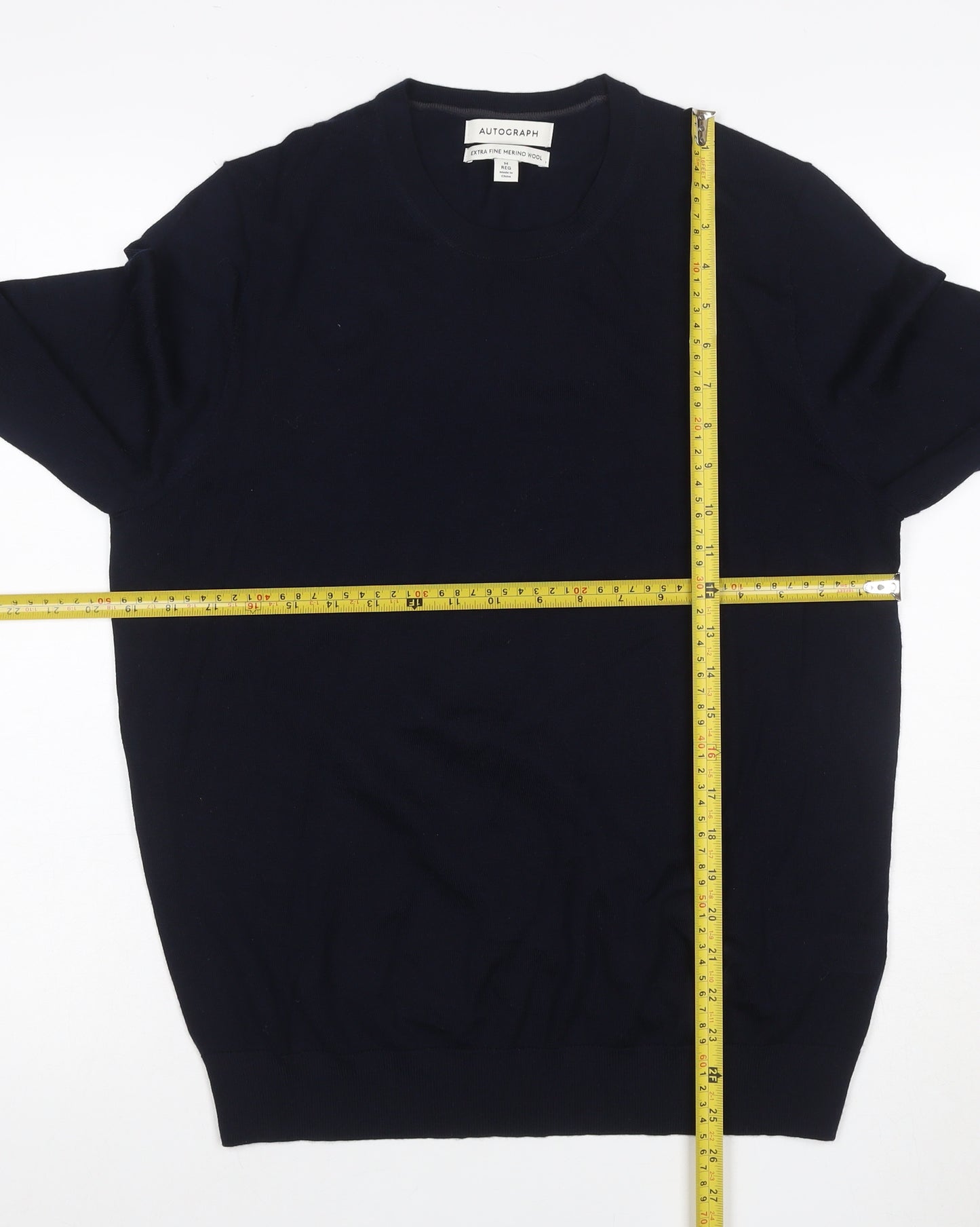 Marks and Spencer Autograph Men Blue Merino Wool Crew Neck Jumper M
