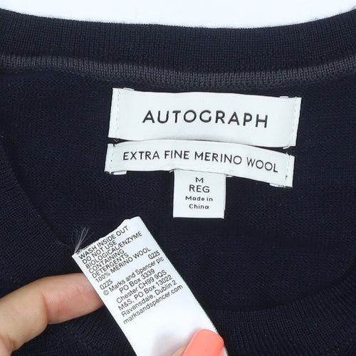 Marks and Spencer Autograph Men Blue Merino Wool Crew Neck Jumper M