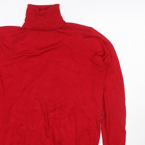 Zara Women Red L Roll Neck Studded Cuff Knit Pullover Jumper