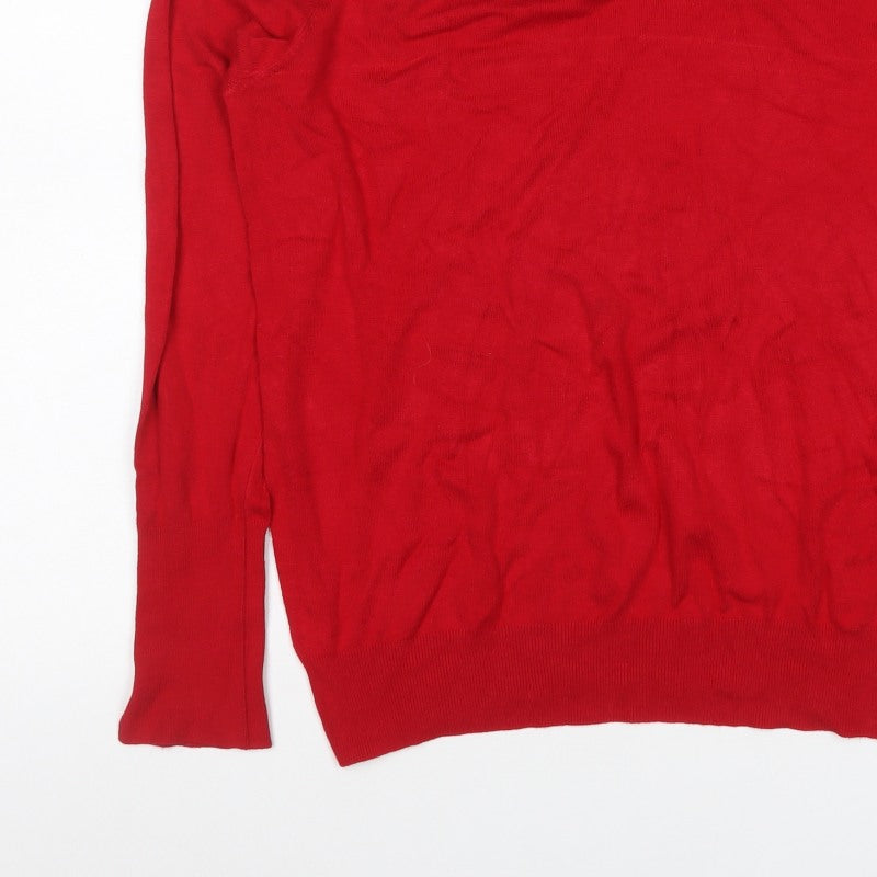Zara Women Red L Roll Neck Studded Cuff Knit Pullover Jumper