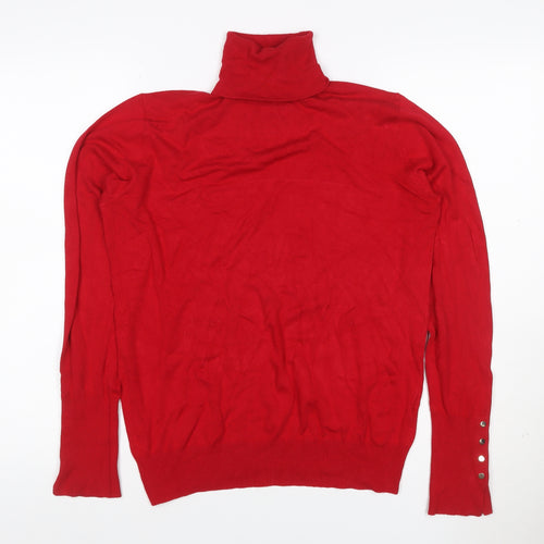 Zara Women Red L Roll Neck Studded Cuff Knit Pullover Jumper