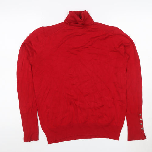 Zara Women Red L Roll Neck Studded Cuff Knit Pullover Jumper