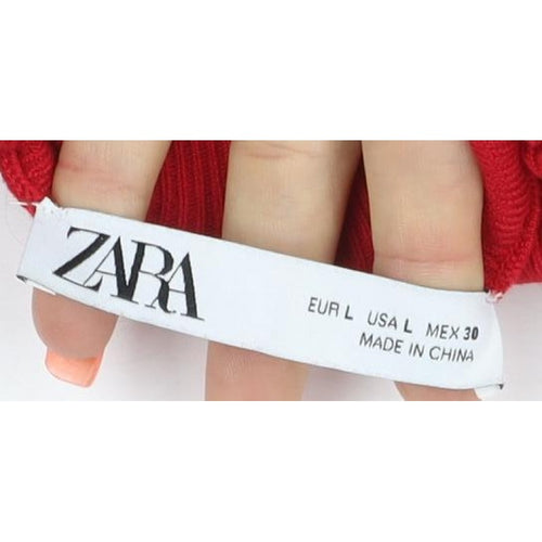Zara Women Red L Roll Neck Studded Cuff Knit Pullover Jumper