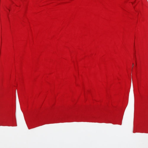 Zara Women Red L Roll Neck Studded Cuff Knit Pullover Jumper