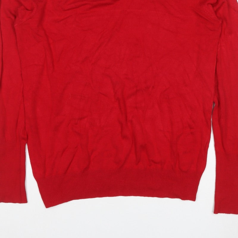 Zara Women Red L Roll Neck Studded Cuff Knit Pullover Jumper