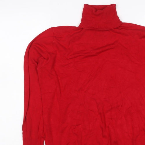 Zara Women Red L Roll Neck Studded Cuff Knit Pullover Jumper