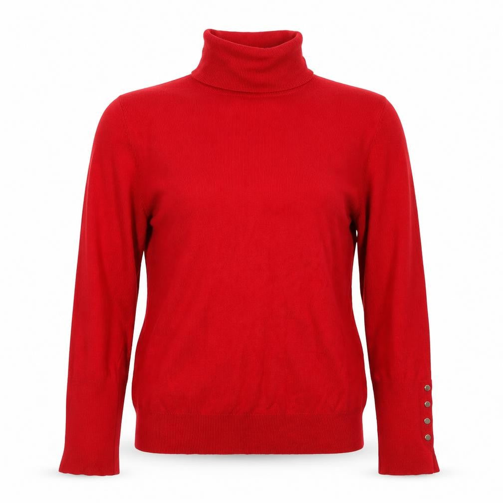 Zara Women Red L Roll Neck Studded Cuff Knit Pullover Jumper