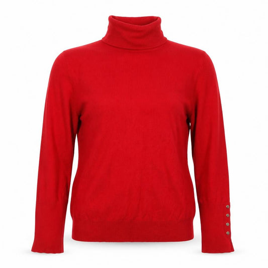 Zara Women Red L Roll Neck Studded Cuff Knit Pullover Jumper