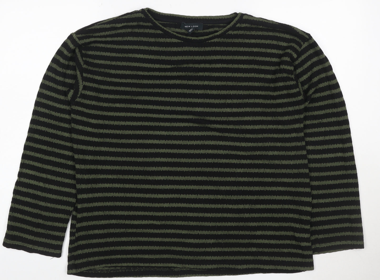 New Look Women’s Black Green Striped Knit Pullover Jumper M