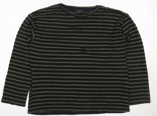New Look Women’s Black Green Striped Knit Pullover Jumper M