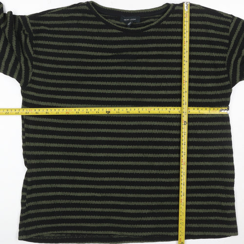 New Look Women’s Black Green Striped Knit Pullover Jumper M
