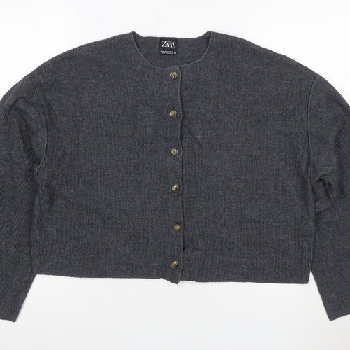 Zara Women’s Grey M Button Front Knit Cardigan Long Sleeve