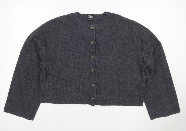 Zara Women’s Grey M Button Front Knit Cardigan Long Sleeve