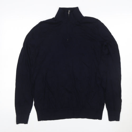 Autograph Men Black L Merino Wool 1/4 Zip High Neck Jumper
