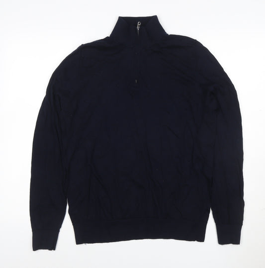 Autograph Men Black L Merino Wool 1/4 Zip High Neck Jumper
