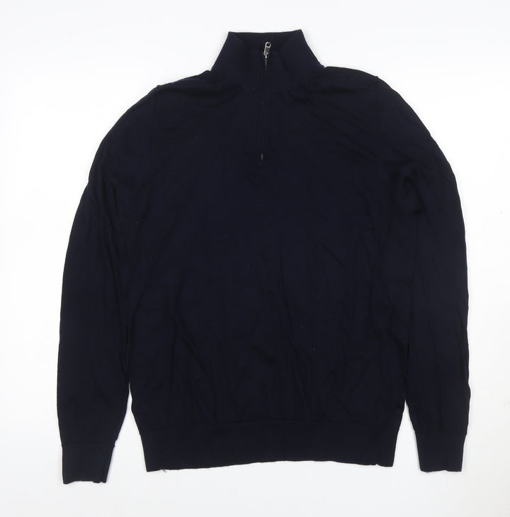 Autograph Men Black L Merino Wool 1/4 Zip High Neck Jumper