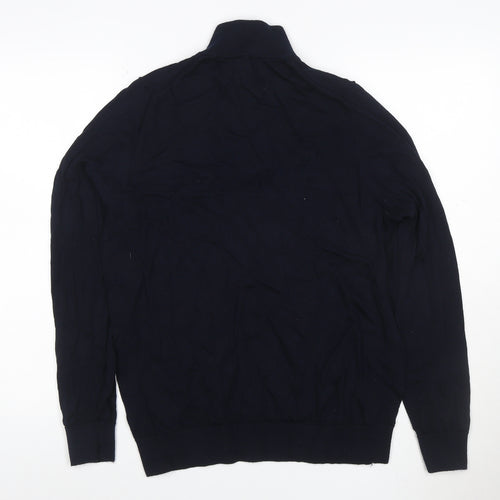 Autograph Men Black L Merino Wool 1/4 Zip High Neck Jumper