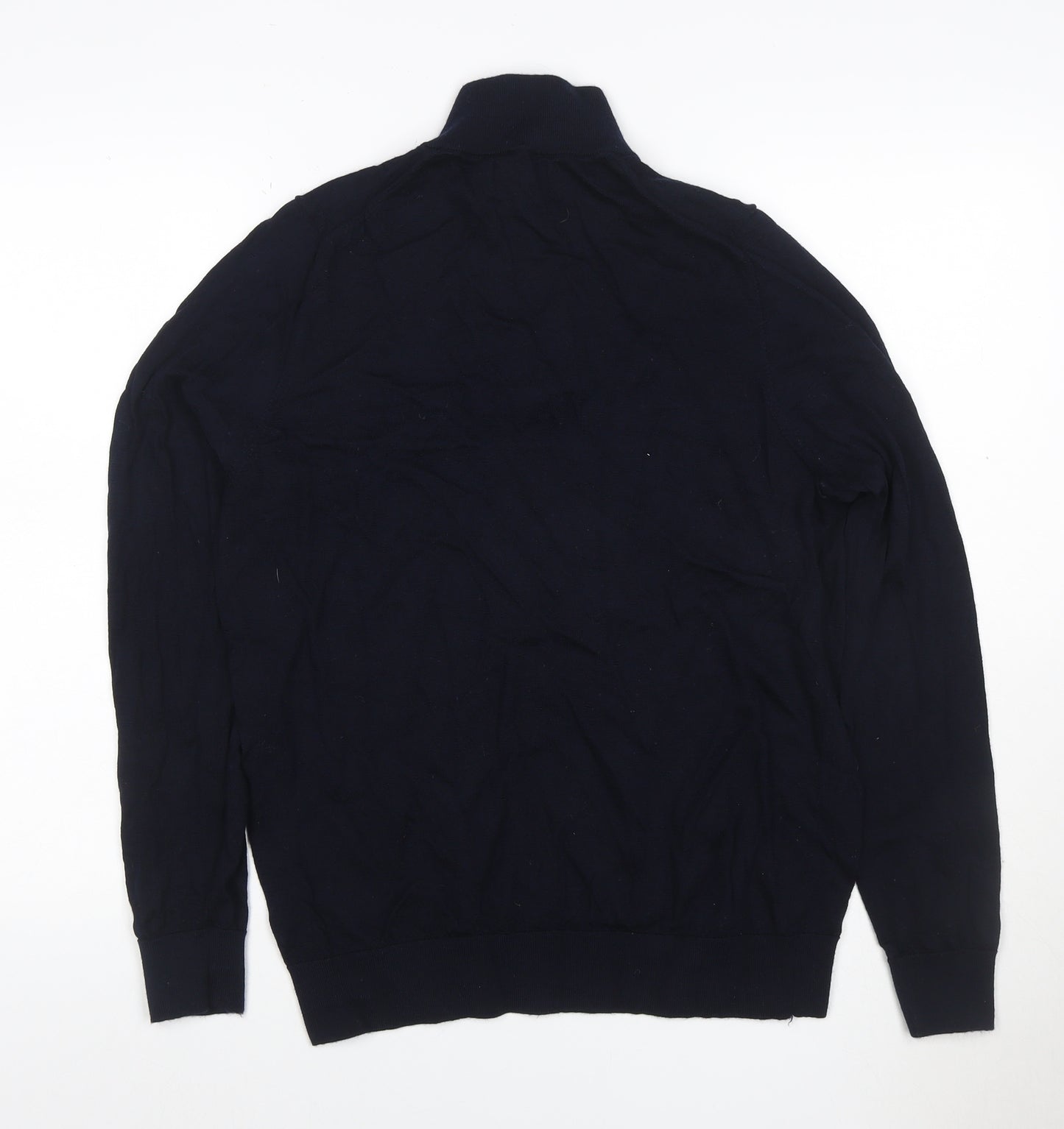 Autograph Men Black L Merino Wool 1/4 Zip High Neck Jumper