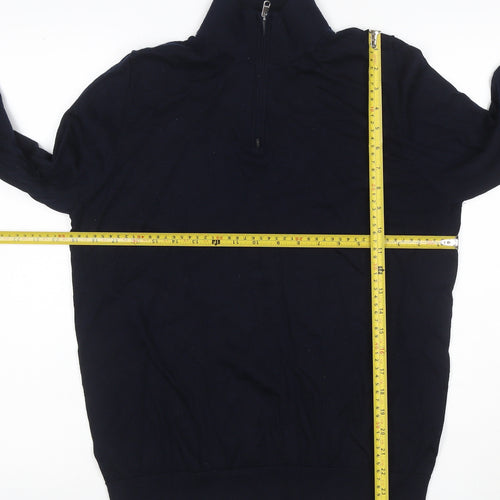 Autograph Men Black L Merino Wool 1/4 Zip High Neck Jumper