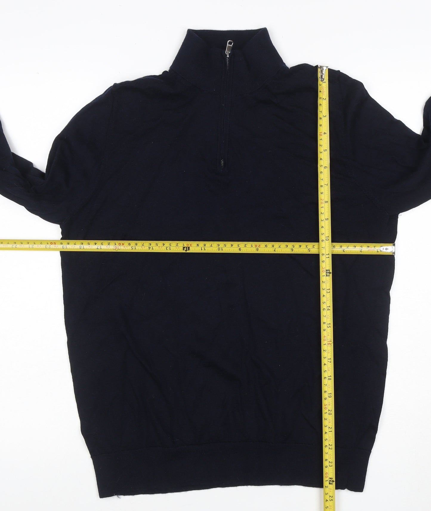 Autograph Men Black L Merino Wool 1/4 Zip High Neck Jumper