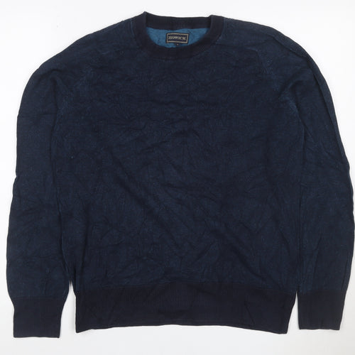 Howick Men’s Navy Blue Cotton Cable Knit Crew Neck Jumper Size S