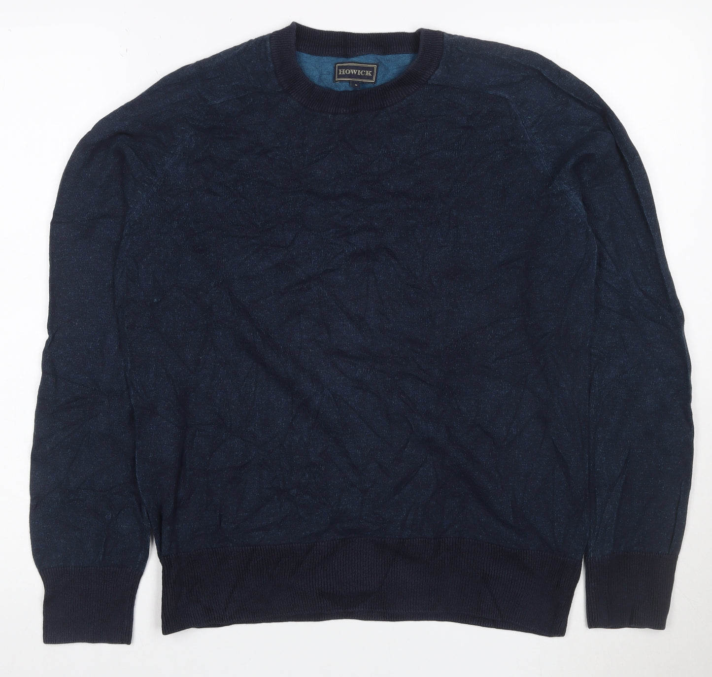 Howick Men’s Navy Blue Cotton Cable Knit Crew Neck Jumper Size S