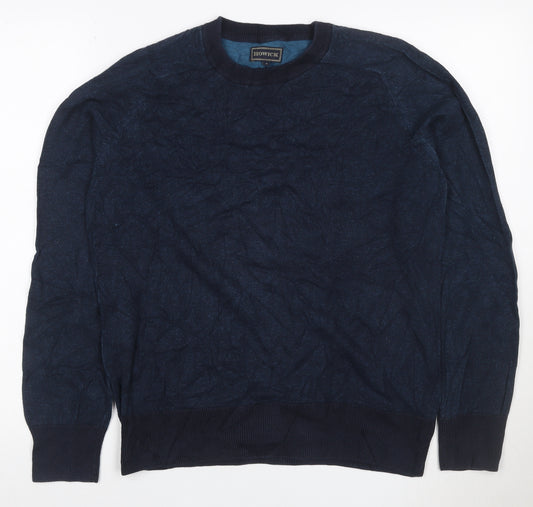 Howick Men’s Navy Blue Cotton Cable Knit Crew Neck Jumper Size S