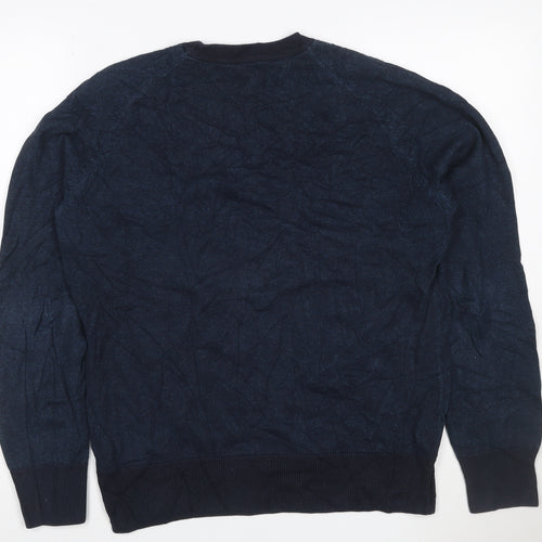 Howick Men’s Navy Blue Cotton Cable Knit Crew Neck Jumper Size S