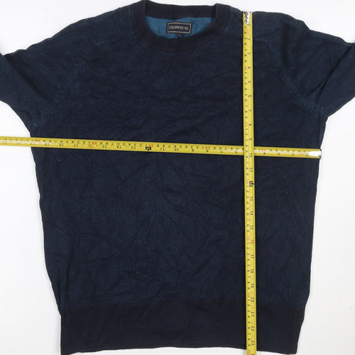 Howick Men’s Navy Blue Cotton Cable Knit Crew Neck Jumper Size S