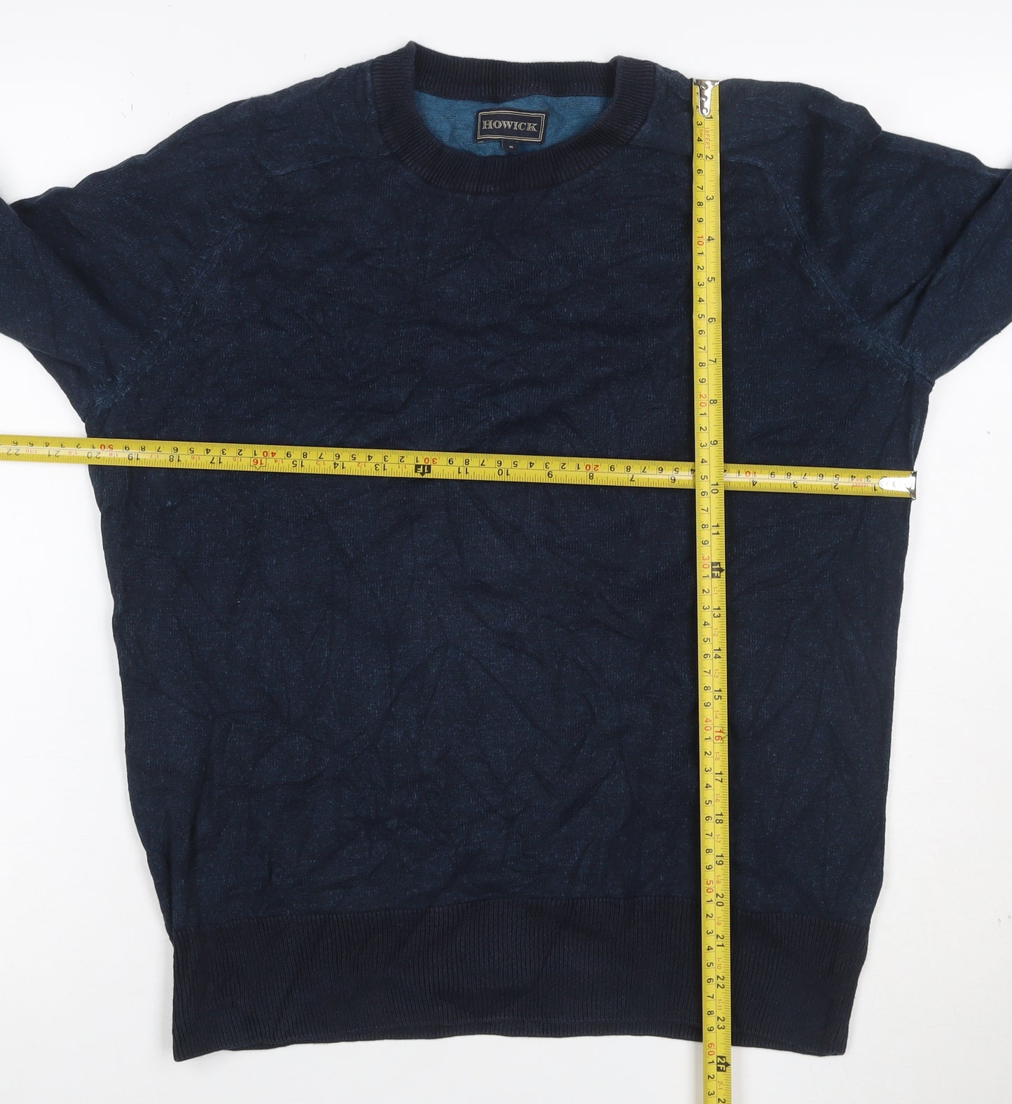 Howick Men’s Navy Blue Cotton Cable Knit Crew Neck Jumper Size S