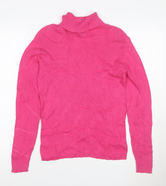Liz Claiborne Women Pink S Ribbed Cotton Roll Neck Jumper