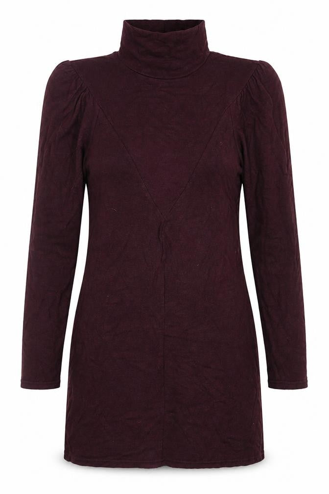 Mango Women Red M Bodycon Knee Dress High Neck Puff Long Sleeve